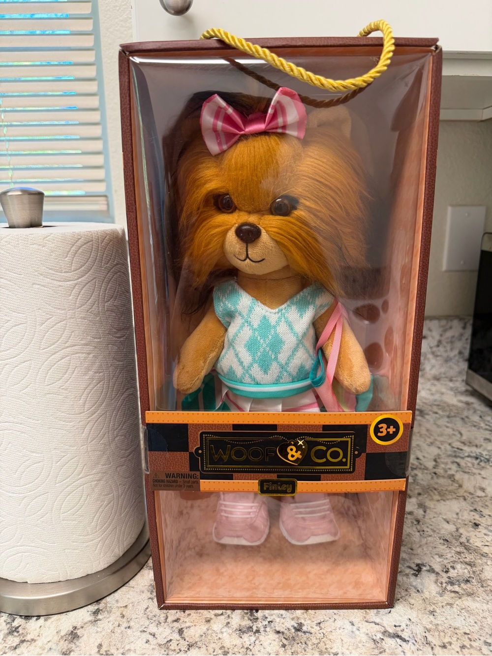 Plush Dog Toy in Teal and Pink